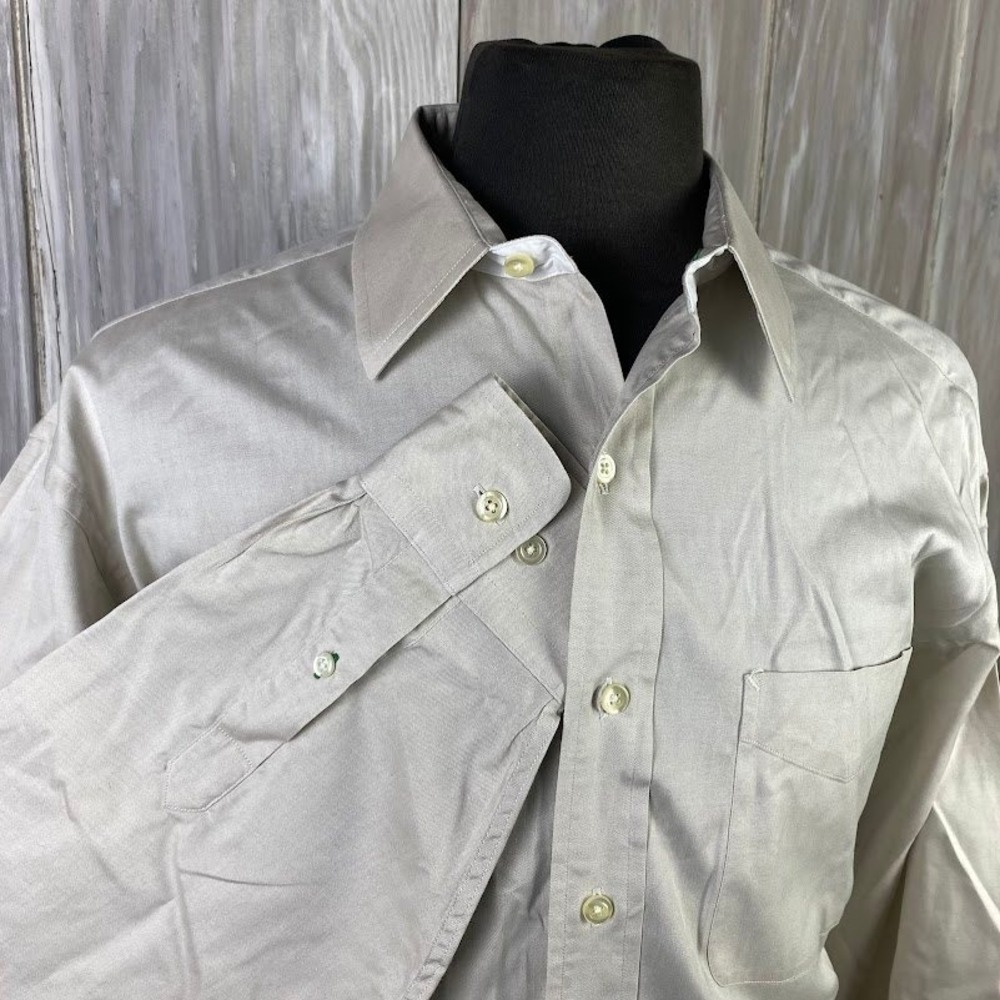 VTG Tommy‎ Hilfiger Mens 17 34-35 Beige Cotton Button Down Dress Shirt Tailored
